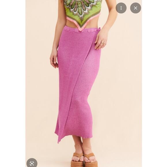 Free People Dresses & Skirts - Free People Borderline Knit Wrap Midi Skirt Small Orchid Ribbed Stretch Bodycon